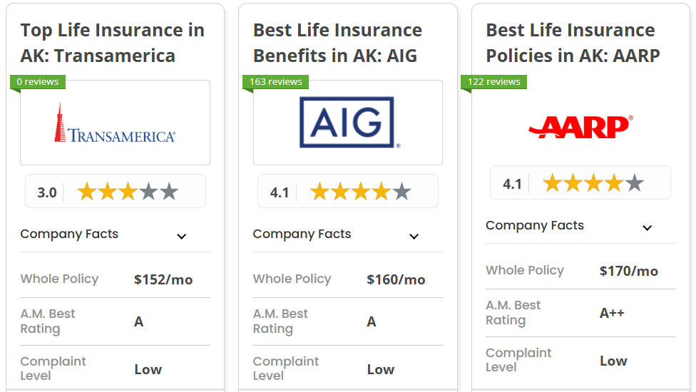 Best Life Insurance in Alaska: Transamerica,AIG and AARP