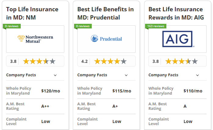 Best Life insurance in Maryland - Northwestern Mutual, Prudential, and AIG