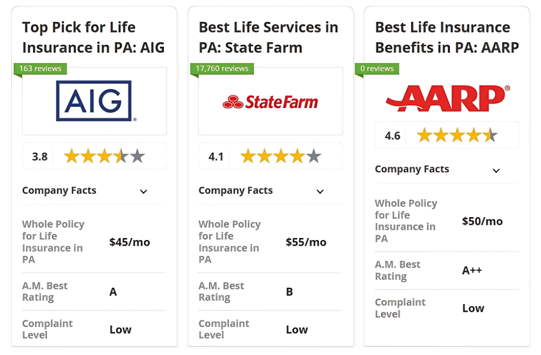 AIG, State Farm and AARP: Best Life Insurance in Pennsylvania