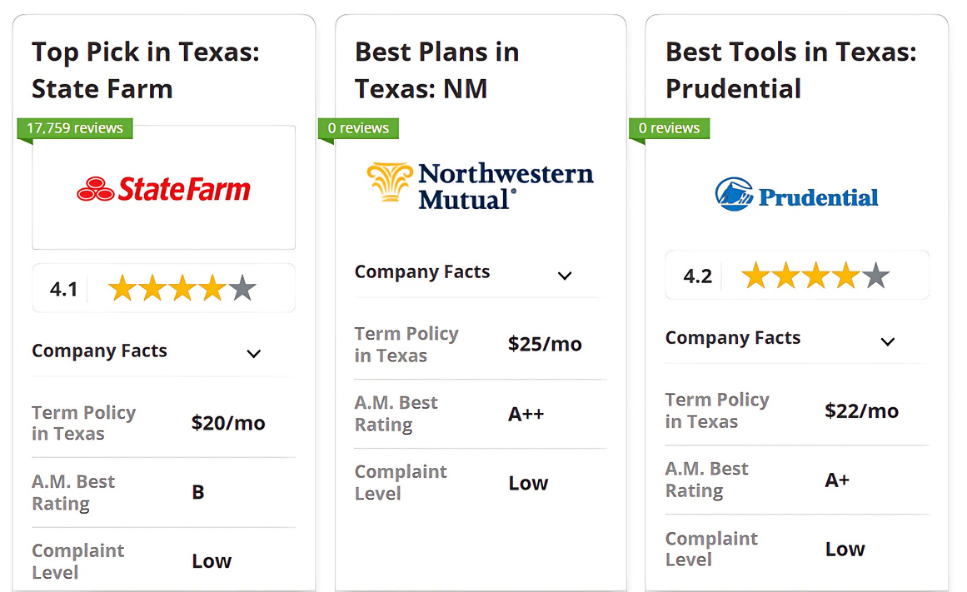 Best Life Insurance in Texas: State Farm, Northwestern Mutual, Prudential