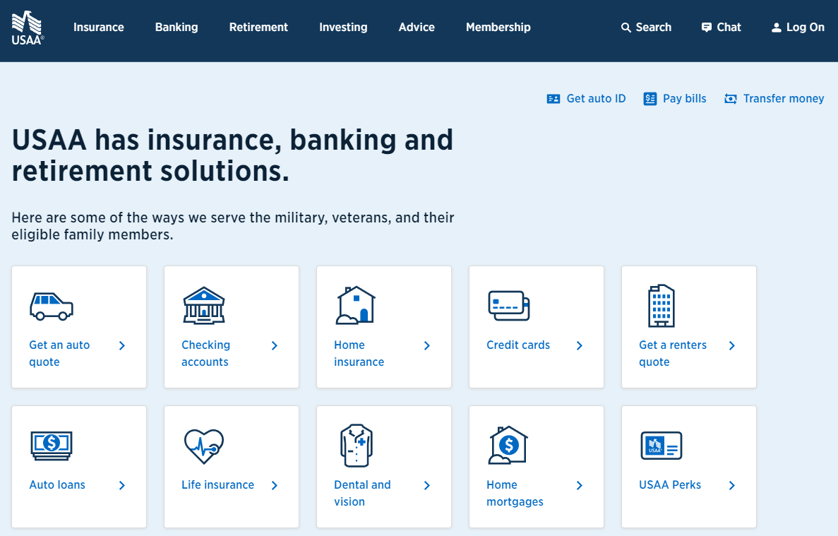 Best and Cheapest Car Insurance in Washington: USAA Site Screenshot